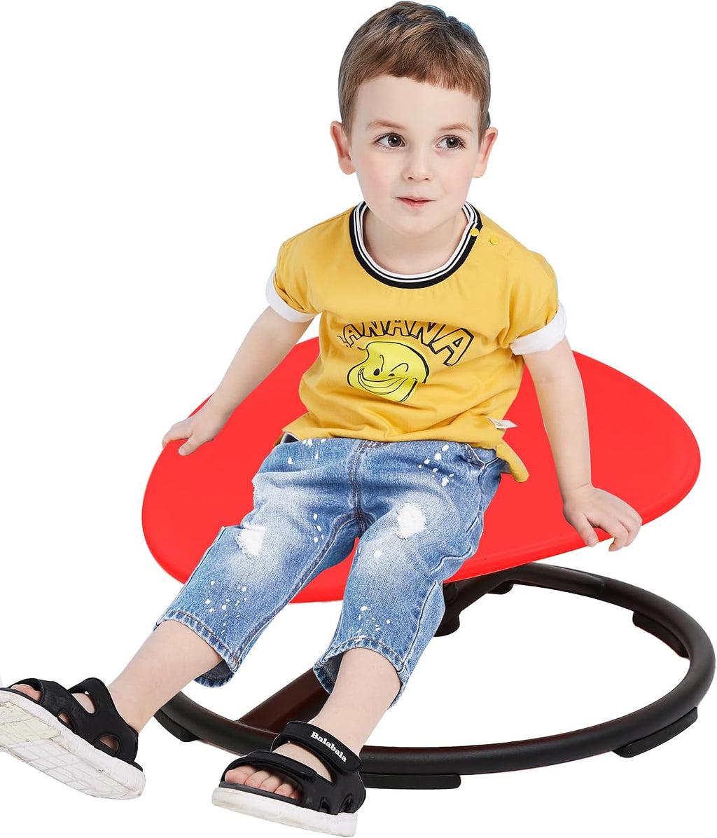 Kids Sensory Swivel Chair - Round Spinning Chair Seat for Balance, Coordination - Sensory Therapy Stool for Kids with Autism & ADHD - Active Indoor Play Set for Home & Classroom (Red)