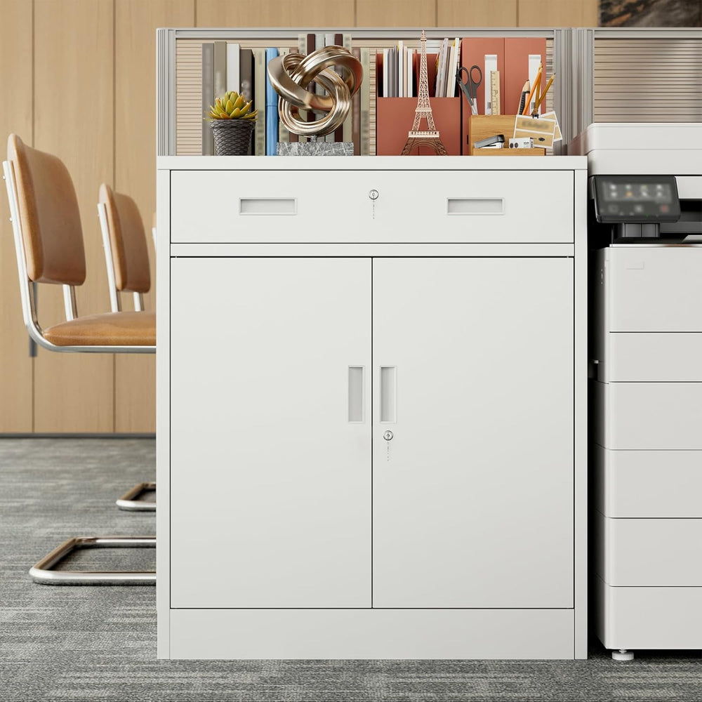 BESFUR Metal Storage Cabinet, Garage Storage Cabinet with One Drawer and Adju...