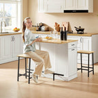 ONBRILL Stationary Kitchen Islands Include 2 Chairs, 47" Kitchen Island with Drop Leaf, Home Bar Table with Spice Rack & with Trash Cabinet, Island Table for Dining Room with Power Outlet, White