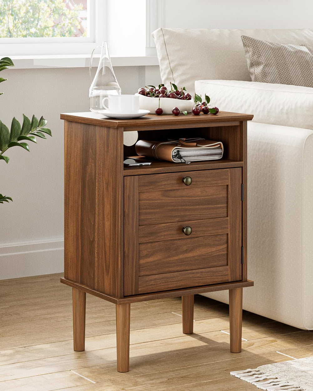 Nightstand, Boho Night Stand with 1 Drawer, Modern Side Accent Table with Ope...