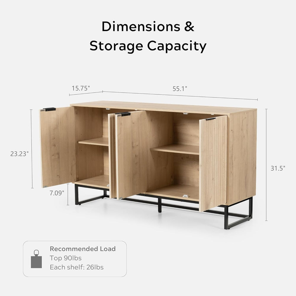 EYYTHUNG Storage Cabinet with 4 Doors, Fluted Sideboard Buffet Accent Cabinet...