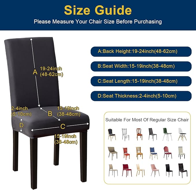 Chair Covers, Stretch Kitchen Dining Room Chair Covers Set of 6, Removable Wa...