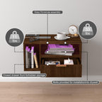 Veegle Floating Nightstand with Charging Station and LED Lights, Walnut Brown