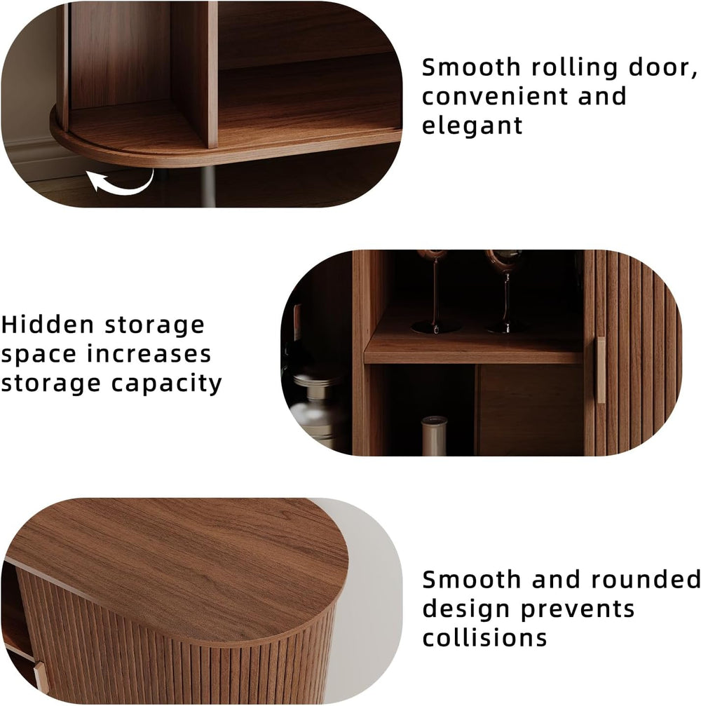 Buffet Sideboard Cabinet with Fluted Sliding Door, 40" Storage Console T...