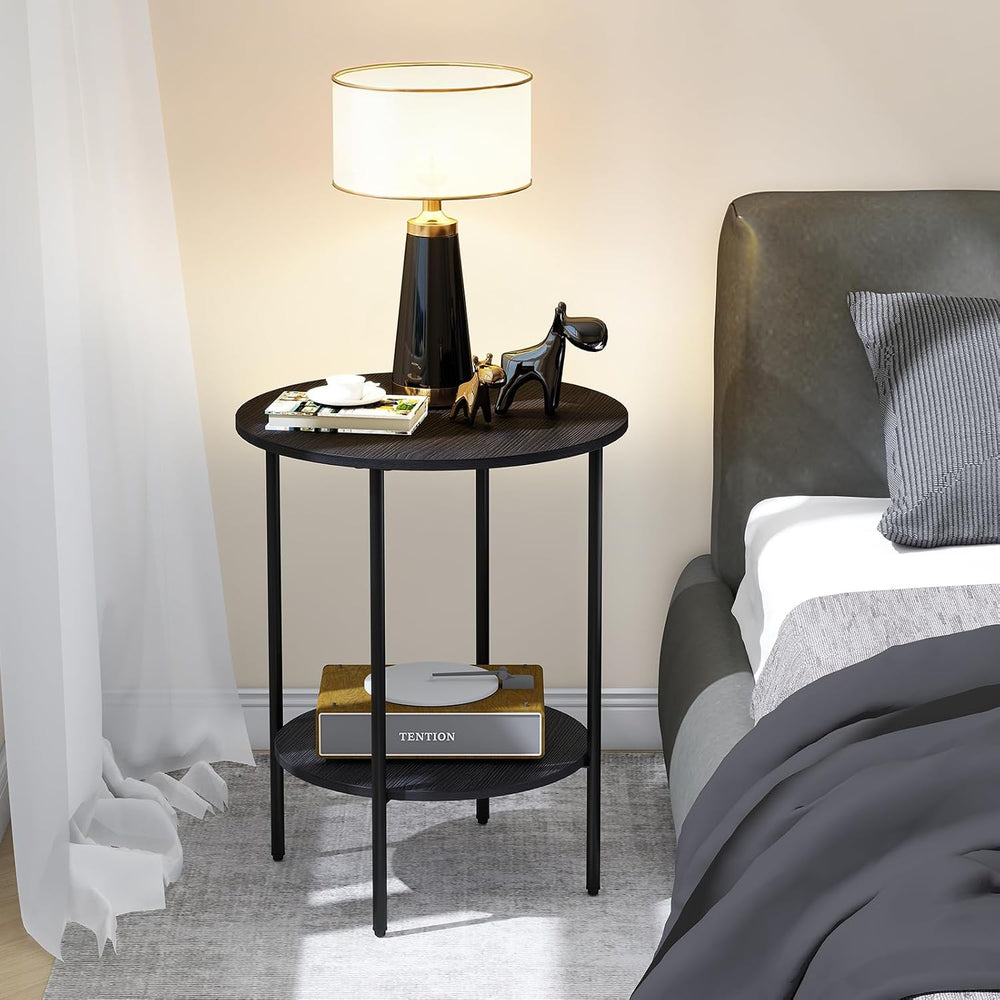 Side Table,Round End Table with 2 Storage Shelves| Compact Side Tables for Li...