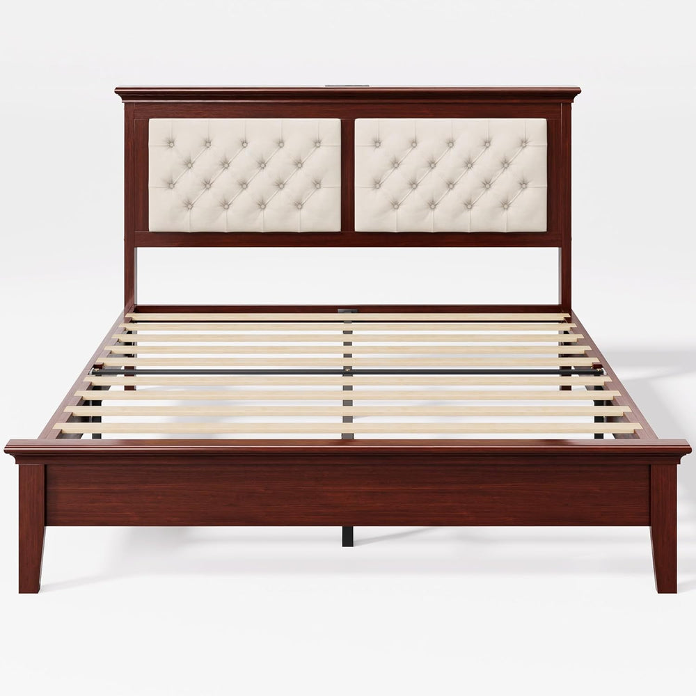 Lifezone Solid Wood Queen Bed Frame 41.5” Tall Diamond-Tufted Upholstered Hea...