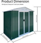 6' x 4' Metal Outdoor Storage Shed, Garden Tool House with 2 Vents and 2 Easy Sliding Doors for Backyard, Patio, Garage, Lawn Metal Storage Shed （Green）