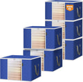 BALEINE 6 Pack Clothes Storage Bags, 24 Gallon Storage Containers with Reinforced Handle, Sturdy Zipper, Closet Organizer for Blanket, Comforter, Pillow, Bedding (Blue, 6 Pack)