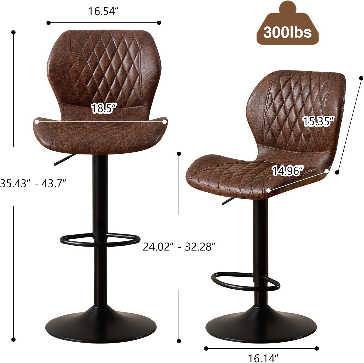 Bar Stools Set of 4, Modern Swivel Counter Height Barstools for Kitchen Island Chairs, Adjustable Fabric Bar Stools with Back for Kitchen Counter Bar, Brown