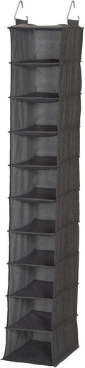 Household Essentials 10-Shelf Wide Hanging Shoe Organizer, Soft and Durable Polyester, Versatile, Breathable, Stylish, Compact, Sturdy Hooks for Rod or Wire Closets, Gray