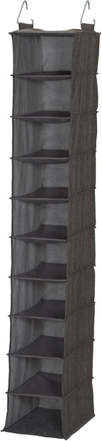 Household Essentials 10-Shelf Wide Hanging Shoe Organizer, Soft and Durable Polyester, Versatile, Breathable, Stylish, Compact, Sturdy Hooks for Rod or Wire Closets, Gray