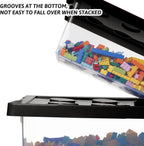 loobuu Plastic Storage Bins with Lids - Stackable Toy Storage Organizer Box Set of 2, Toy Chests with Compatible Building Baseplate and Lid, Storage Container for Building Bricks & Toys- Black