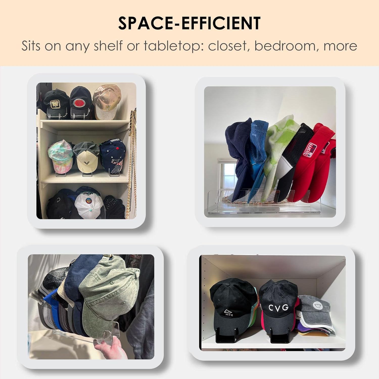 OAPRIRE Hat Stand for Baseball Caps Display and Organizer, No Install Acrylic Hat Organizer 2 Pack Holds 14 Baseball Caps for Closet, Bedroom, Dresser (White)