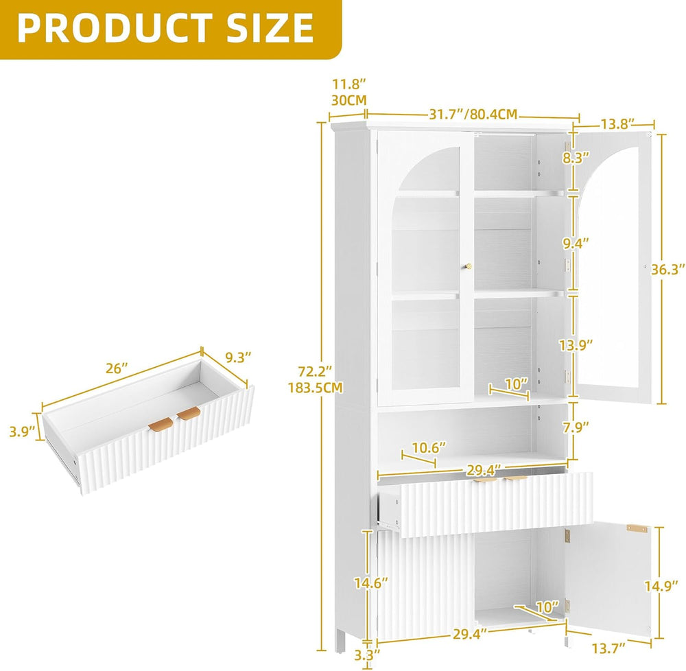 DWVO 72" Tall Kitchen Pantry Cabinet with LED Light, Fluted Storage Cabi...