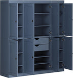 Palace Imports Solid Wood Pantry Cabinet – 71.5" Tall x 65" W - Wooden Storage Cabinet - 8 Shaker Doors, 2 Drawers, 12 Adjustable Shelves - Kitchen Cupboard - Antique Blue, 100% Eco-Friendly Pine Wood