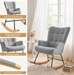 Furniliving Nursery Rocking Chair Modern Armchair Upholstered Glider Rocking Chair Nursery Chair Reading Chair with High Backrest Solid Wood Base for Bedroom, Living Room, Grey, Waterproof Velvet