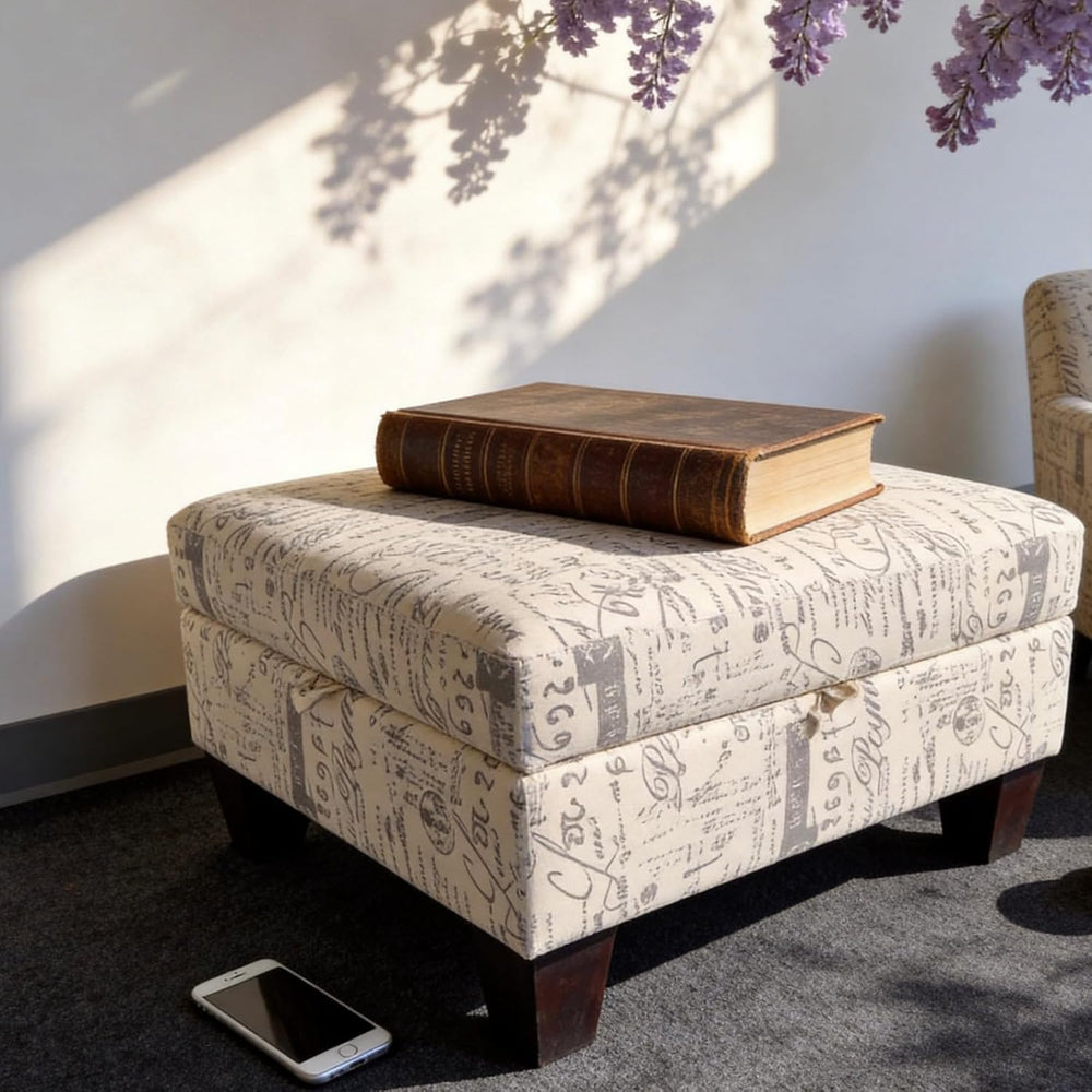 Linen Upholstered Storage Ottoman