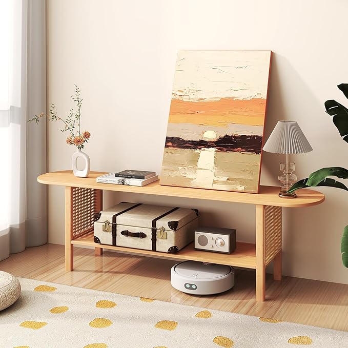 HollyHOME Bamboo TV Stand with Storage for TVs up to 65", Modern Enterta...