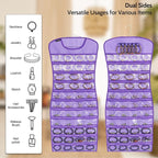 Hanging Jewelry Organizer Dual Sided 84 Clear Pockets and 6 Hook Loops Storage for Holding Jewelries Hair Accessories Dress Shaped Earring Holder (84 Pockets and 6 Hook Loops -Purple)