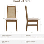 SICOTAS Rattan Dining Chairs Set of 6 - Solid Wood Dining Room Chairs with Rattan Decor High Back, Farmhouse Upholstered Kitchen Chairs, Modern Armless Dining Chair for Dining Room, Kitchen, Oak, 6PCS