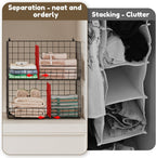 4 Tier Hanging Closet Organizer with Dividers,Extra Large Storage Hanging Shelf with 5 S Hooks 4 Dividers,Hang on Wire Closet Shelving Clothes Organizer-Black