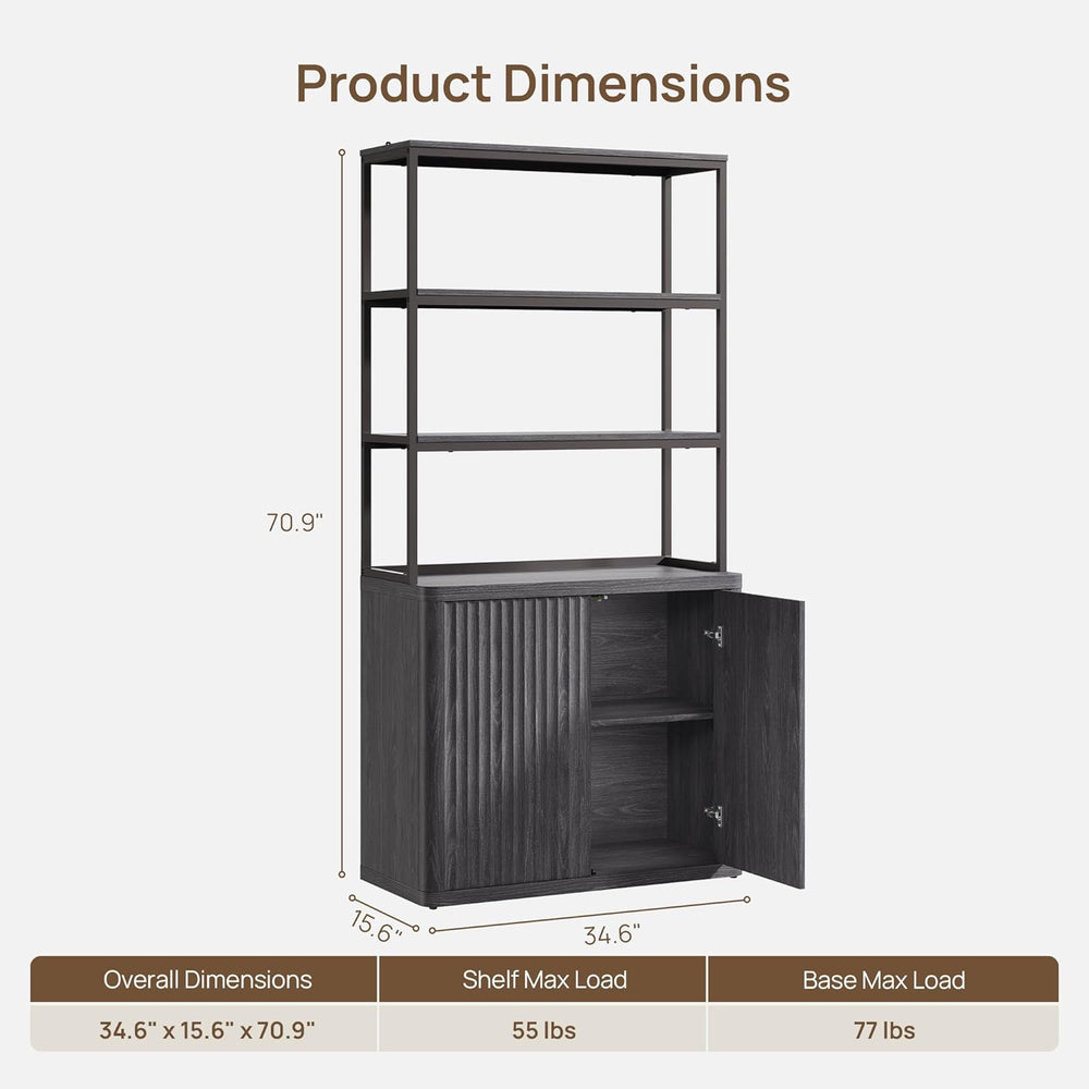 SICOTAS 71" Tall Book Shelf with Doors 5 Tier Bookshelf Bookcase