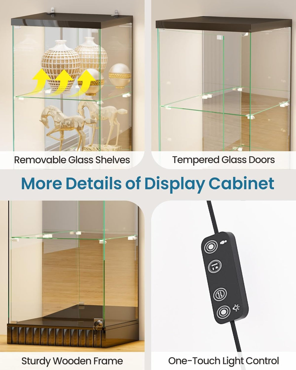 Lvifur 67''H Corner Curio Cabinet - with Glass Door, Lockable Glass D...