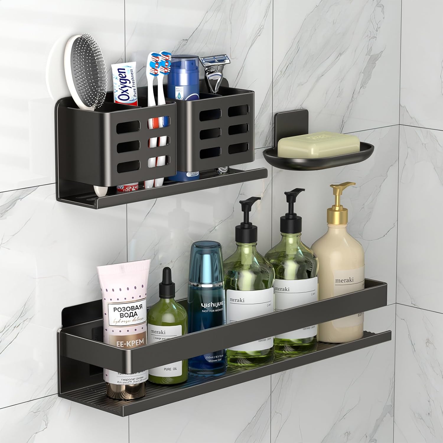 Shower Shelf 3 Pack - Bathroom Shower Shelf Rust-Proof Aluminum Adhesive Installation No Drilling Required, Suitable for Bathroom Storage and Home Decoration
