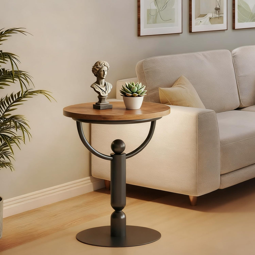 YUNMUARY-Modern Side Tables Living Room, Black Round End Table, Mid Century E...