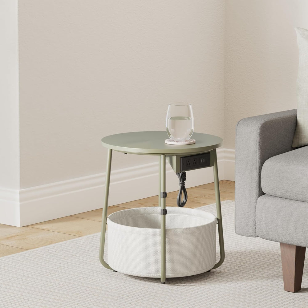 VASAGLE LILEA Collection - Side Table with Charging Station, Round End Table ...