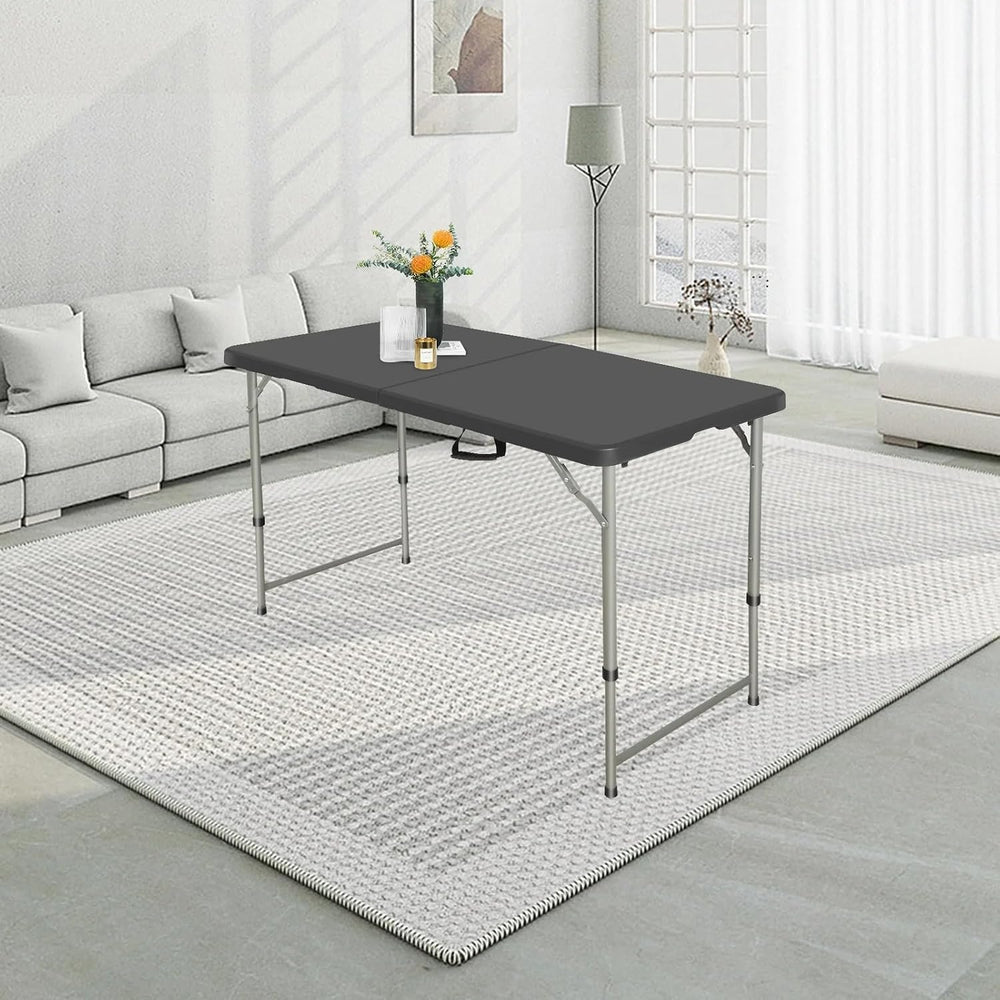 4FT Folding Table Heavy Duty 350 LBS, 3 Adjustable Heights Fold-in-Half Porta...
