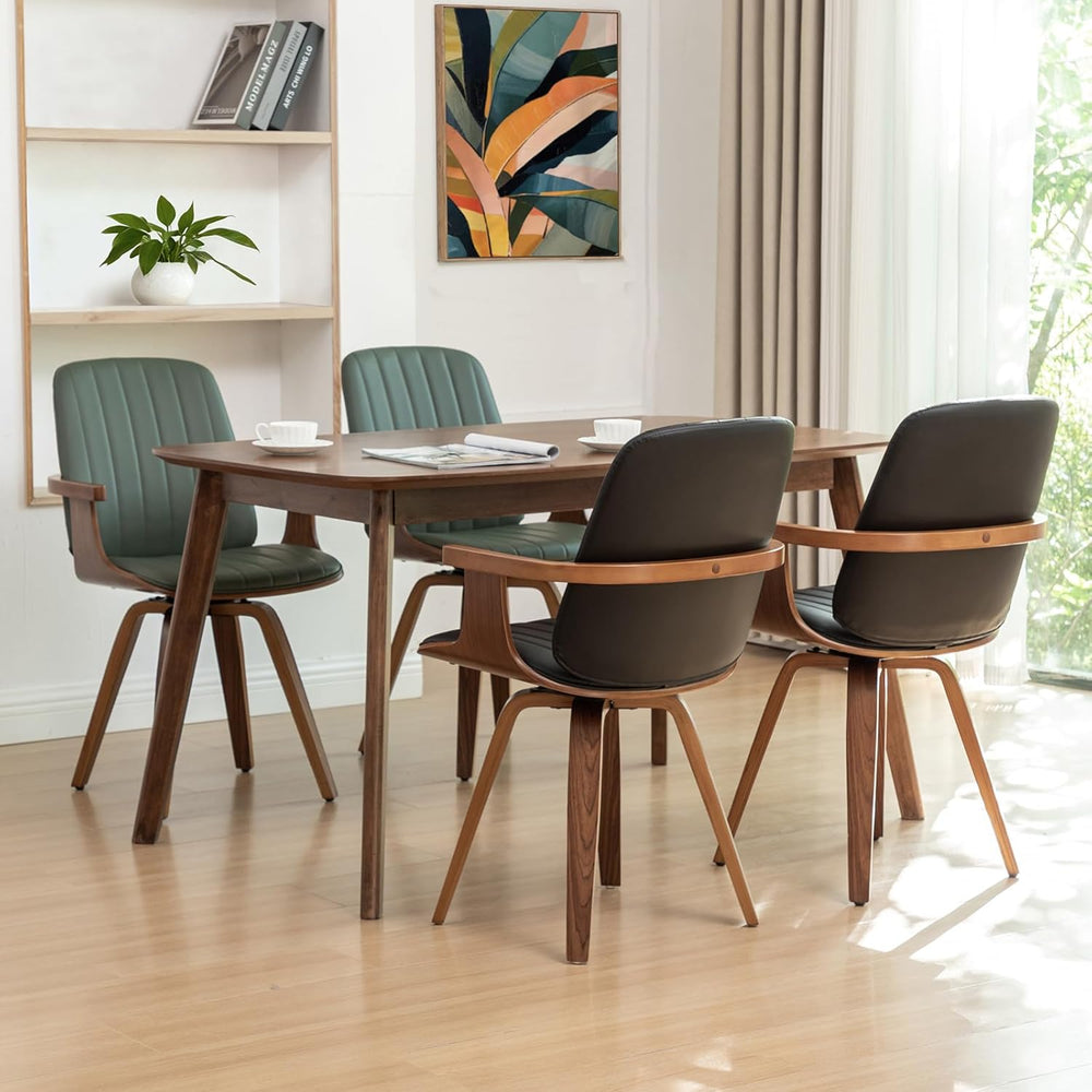 WUPOTO Swivel Dining Chairs, Set of 4 Kitchen Swivel Chairs with Walnut Craft...