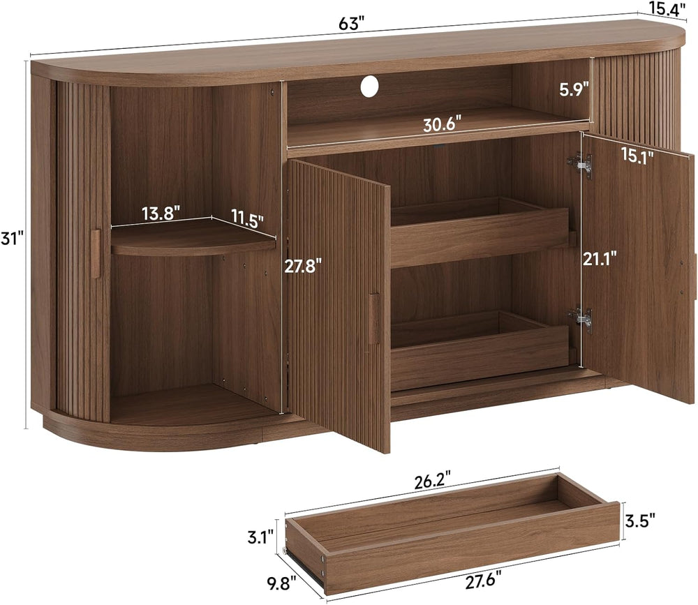 63" Sideboard Buffet Cabinet with Storage, Modern Fluted Accent Credenza...