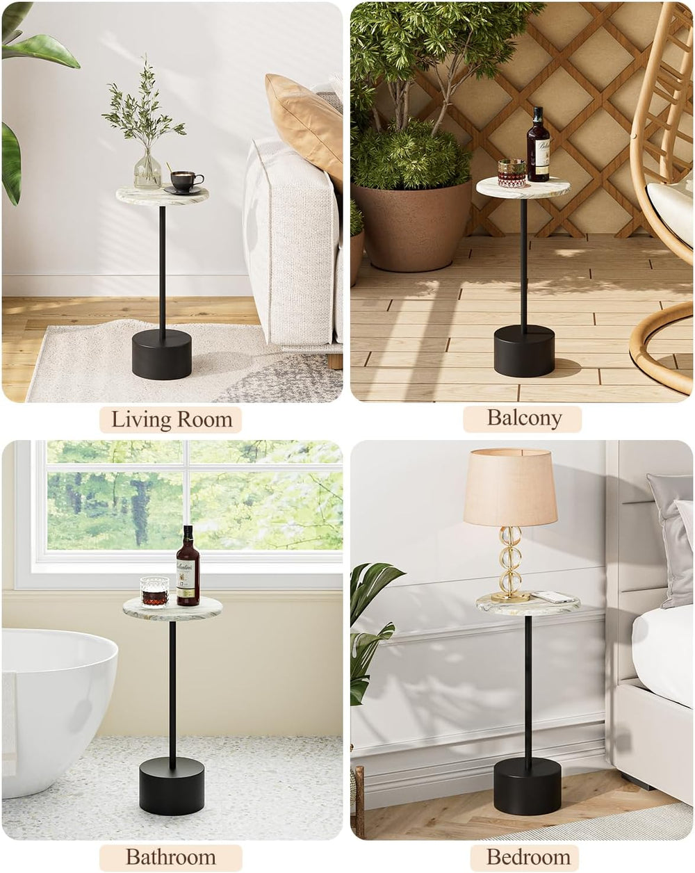 24'' Drink Pedestal Table, Round Martini Cocktail Table, Black | Mode...