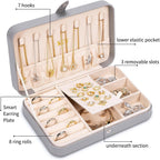 KCY Travel Jewelry Organizer Box for Women Girls, Small Travel Jewelry Case, PU Leather Portable Jewellery Storage Boxes Display Holder for Ring Earrings Necklace Bracelet Bangle, Gifts,Grey