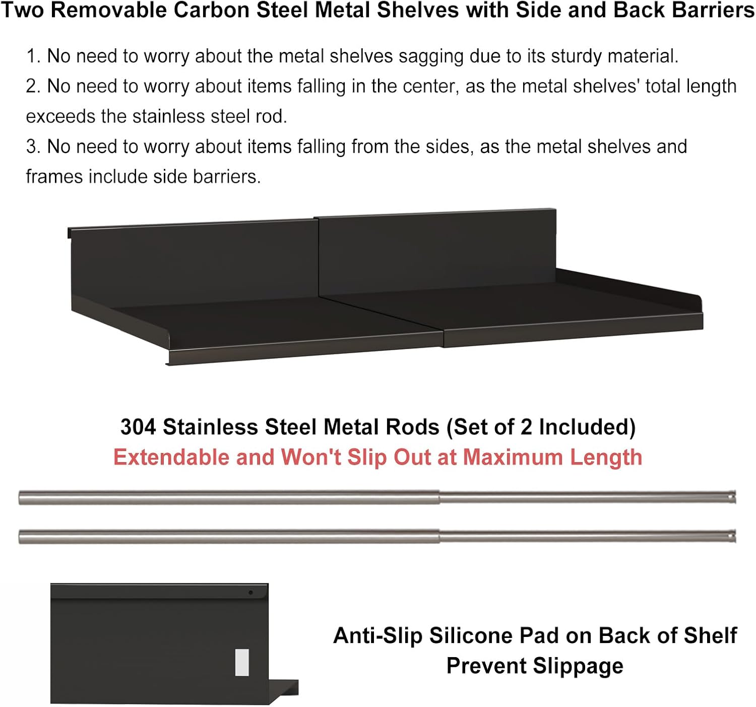 Expandable Under Cabinet Shelf Organizer with 1.25 Inches Thick Clips, Heavy Duty Extendable Under Shelf Storage Basket for Pantry or Laundry Room, Black, 1 Pack, Interior: 5.7" H x 8.54" D