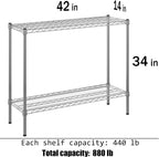 14" Deep x 42" Wide x 34" Height Wire Shelving Kit | 2-Tier | NSF Commercial Storage Rack Unit