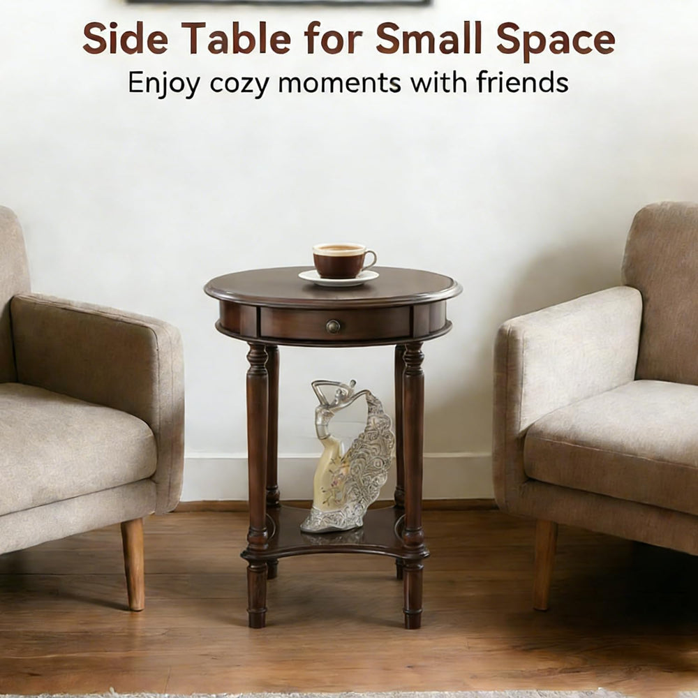 YUNMUAIR-Vintage End Side Table Solid Wood End Table with Drawer and Storage ...