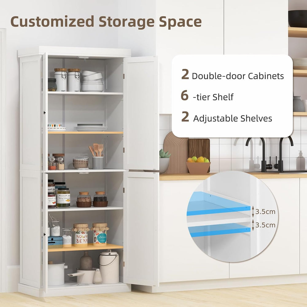 TANGZON 184CM Tall Kitchen Cupboard, 6-Tier Pantry Storage Cabinet with 4 Doo...
