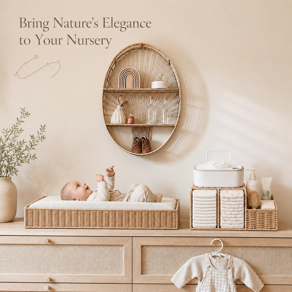 Rattan Diaper Caddy Organizer for Changing Table