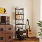 CD Rack and Storage with Two Drawers, 7-Tier DVD Shelf and Rack, CD Storage Tower and Holder for DVDs, Books and Media Games, Movie Collection and Decor, Ideal for Living Room, Home