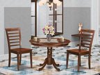 East West Furniture HLML3-MAH-W 3 Piece Dinette Set for Small Spaces Contains a Round Dining Table with Pedestal and 2 Dining Chairs, 42x42 Inch, Mahogany