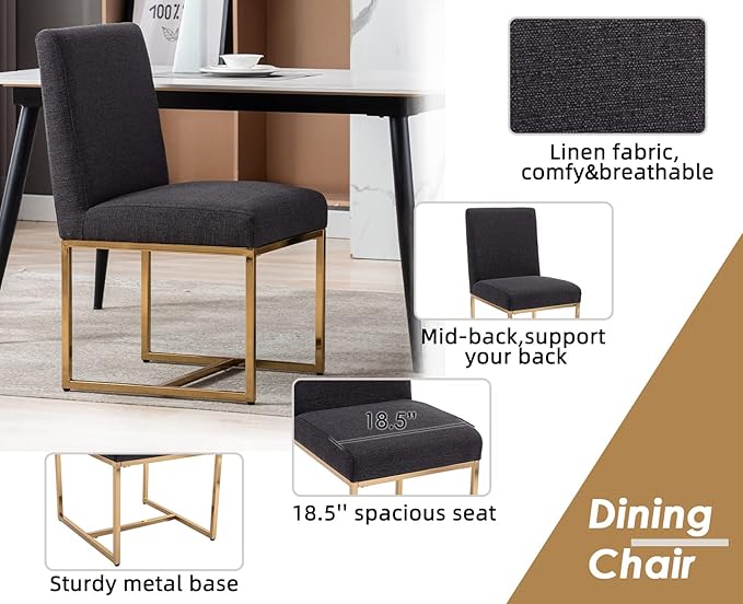 CIMOTA Black Modern Dining Chairs Set of 2, Upholstered Dining Room Chairs Ar...
