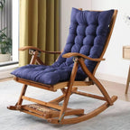 Wood Recliner Folding Chair with Footrest,Comfy Rocking Armchair with Upholstered,Comfy Glider Rocker(Blue)