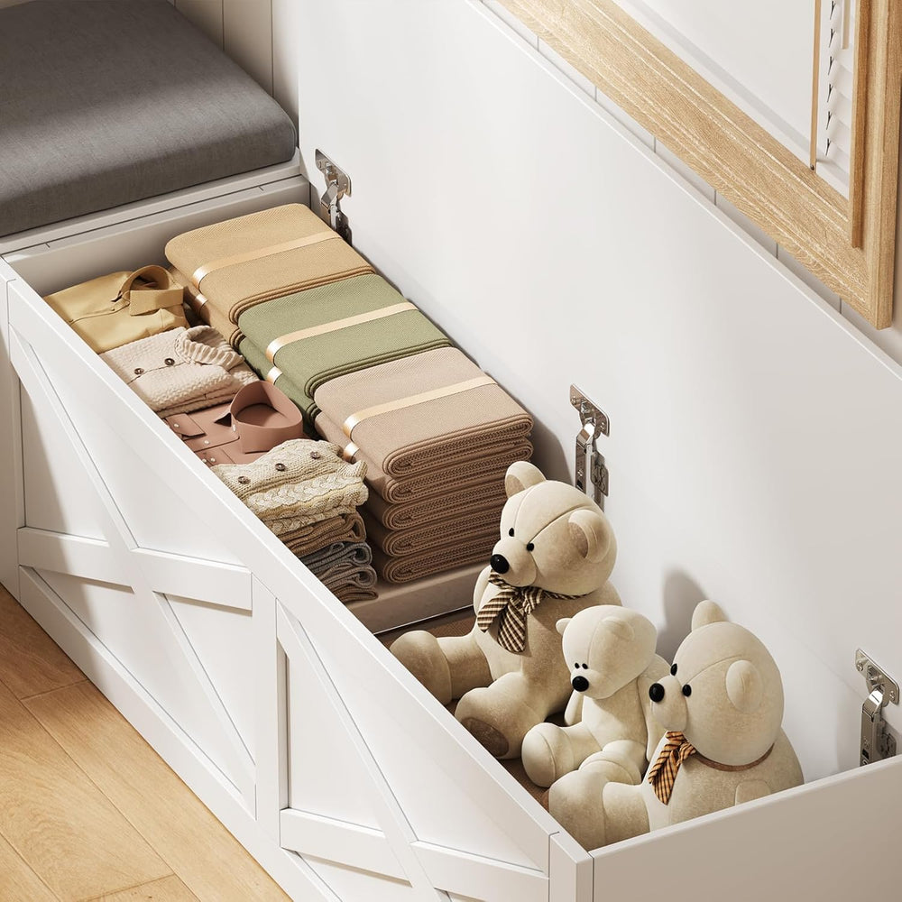 L-Shape Storage Bench with Cushion, Farmhouse Corner Dining Bench, Kitchen Br...