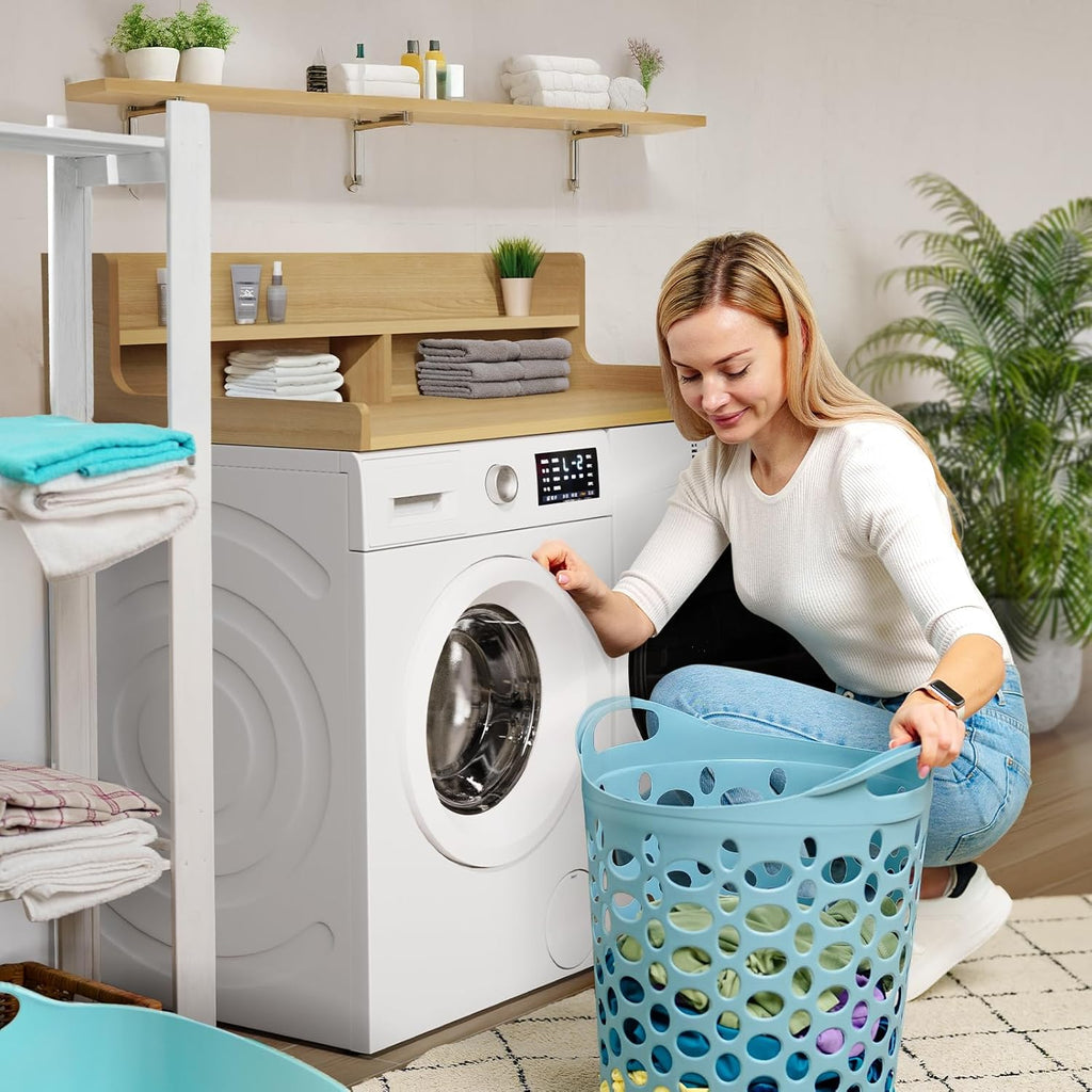 Washer Dryer Countertop, 54" x 27.55" 2-Tier Washer Dryer Topper with Edge, for Laundry Room Organization Oak