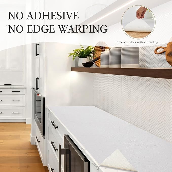 Beautysaid Shelf and Drawer Liner for Kitchen Cabinet, Non Adhesive Non Slip Shelf Paper Waterproof Washable Thickened for Dresser Pantry Shelve Bathroom Protector Liner(White,23.6 in x 10 FT)