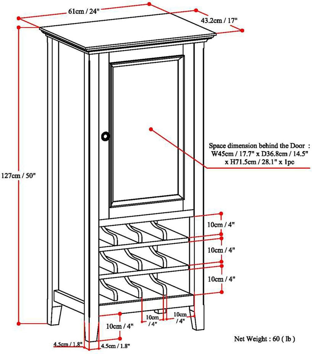 SIMPLIHOME Amherst 12-Bottle SOLID WOOD 24 Inch Wide Transitional High Storage Wine Rack Cabinet in Hickory Brown, For the Living Room, Dining Room and Kitchen
