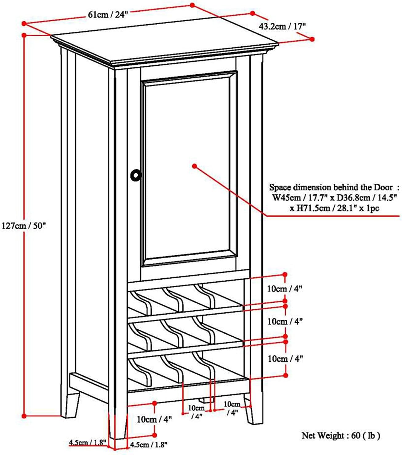 SIMPLIHOME Amherst 12-Bottle SOLID WOOD 24 Inch Wide Transitional High Storage Wine Rack Cabinet in Hickory Brown, For the Living Room, Dining Room and Kitchen