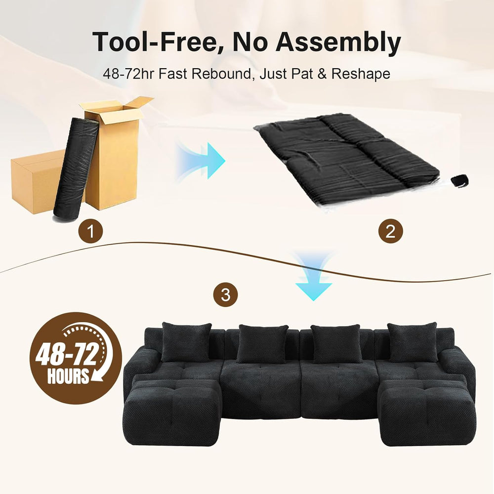 135" Cloud Couch Sectional with 2 Ottoman, U-Shaped Sofa | Modern Modula...